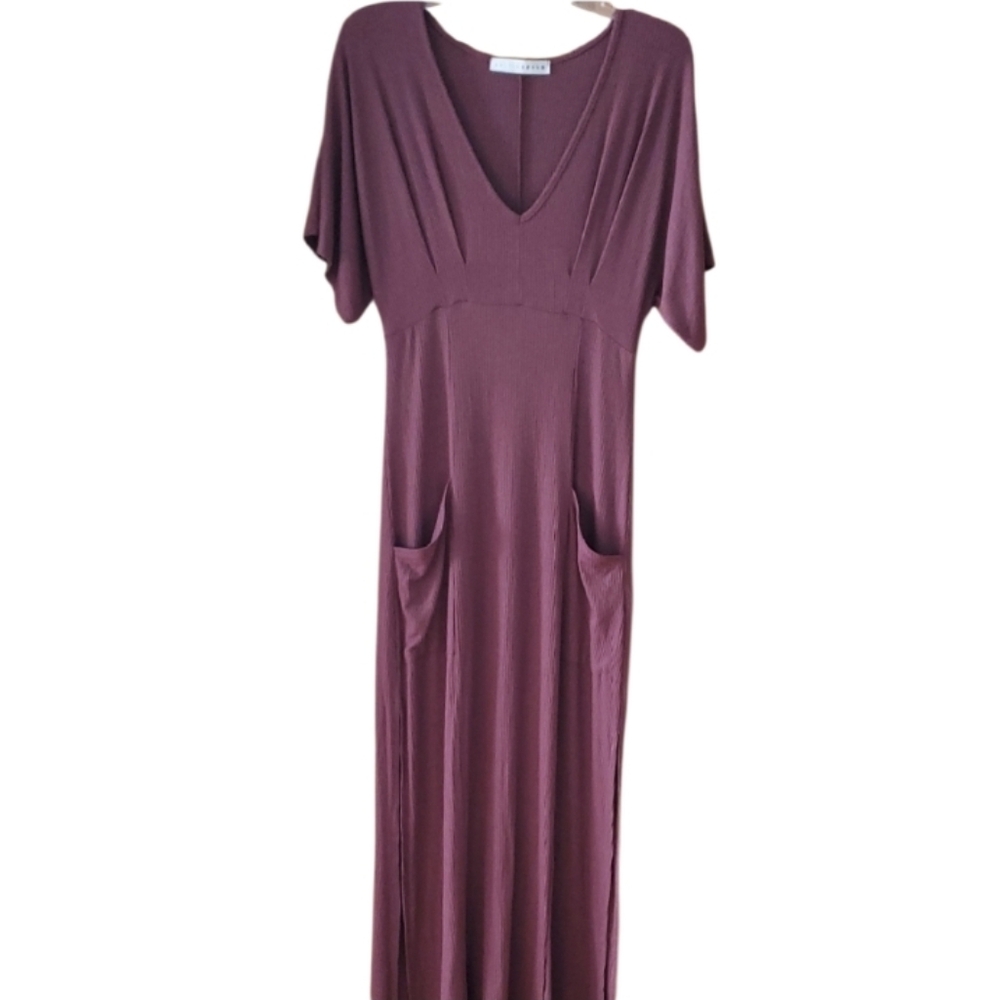 Baltic Born Plum Ribbed Maxi Dress With Pockets Size Small